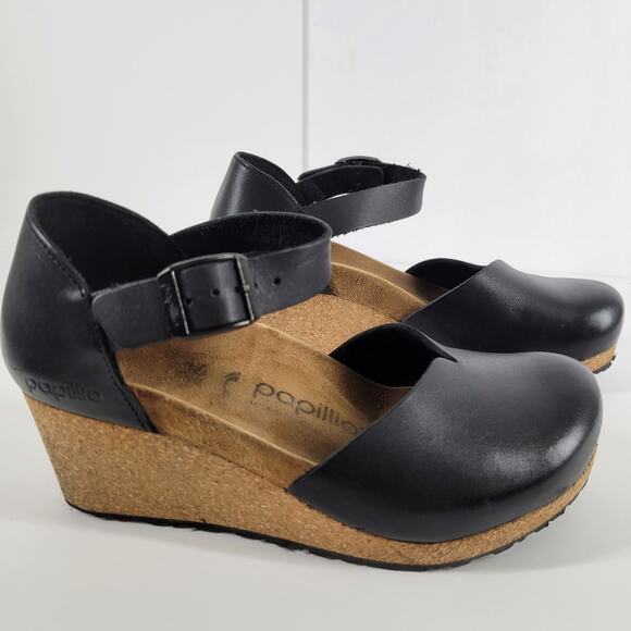Birkenstock Papillio Mary Jane Wedge Sandal Black Leather Mary Jane Sz 36 5 5.5 - Picture 3 of 15